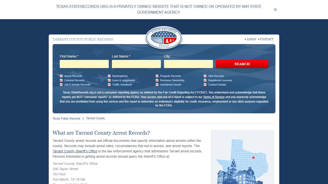 Tarrant County Arrest, Court, and Public Records | StateRecords.org